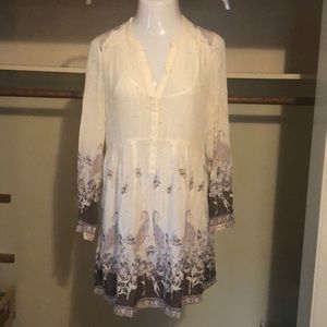 Free People Cream Print Lightweight Dress